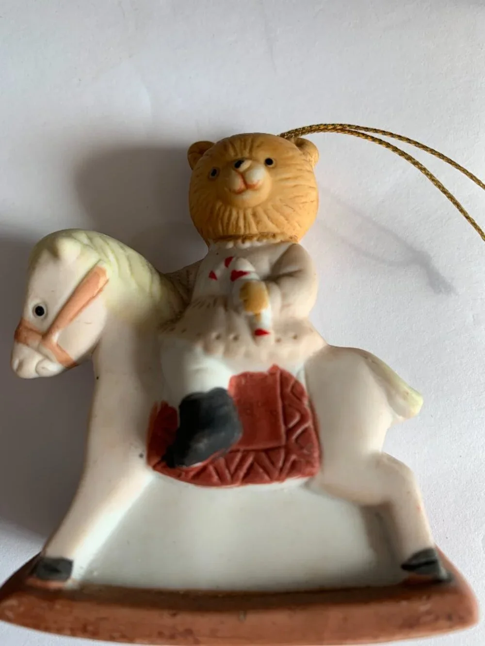 Vintage porcelain bisque rocking horse bears  Christmas ornaments
